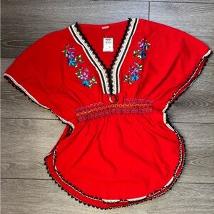 Embroidered Floral Top Artisanal Blouse Typical Blouse Red Size L